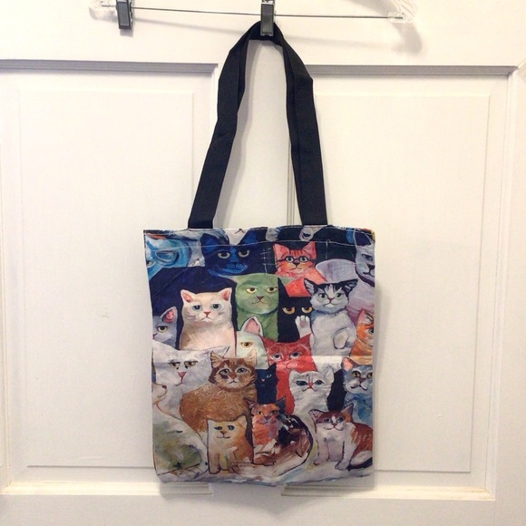 Fashion Kawaii Cats Pattern Shoulder Bag, Lightweight Shopper Tote Bag - Picture 6 of 11